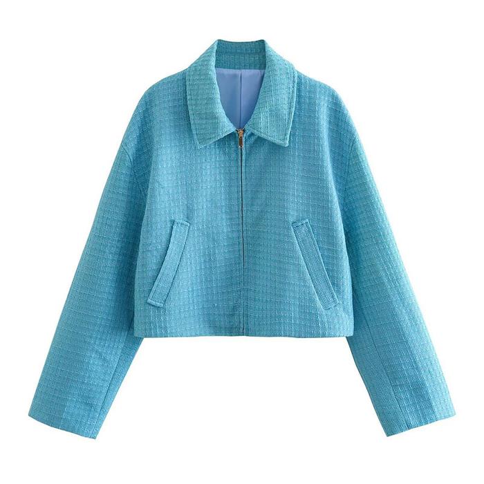 Gambar tweed zip blazer jacket / jacket tweed wanita - Blue, S dari Gleam Store Apparel undefined Tokopedia