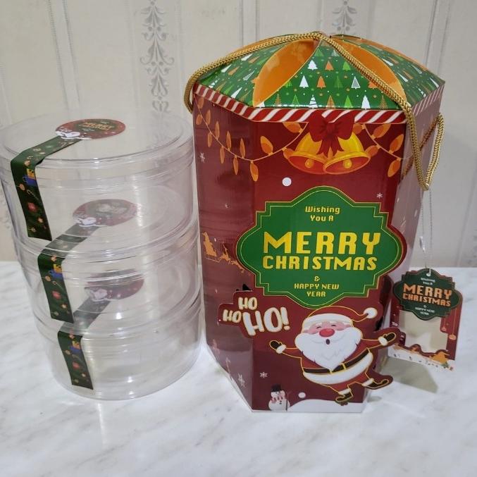 Gambar Box Natal 3 toples 500gr Box Natal 3 toples 350gr Dus Kue Kering - merah + hangtag dari CHEAPPY RAASHOPZ undefined Tokopedia