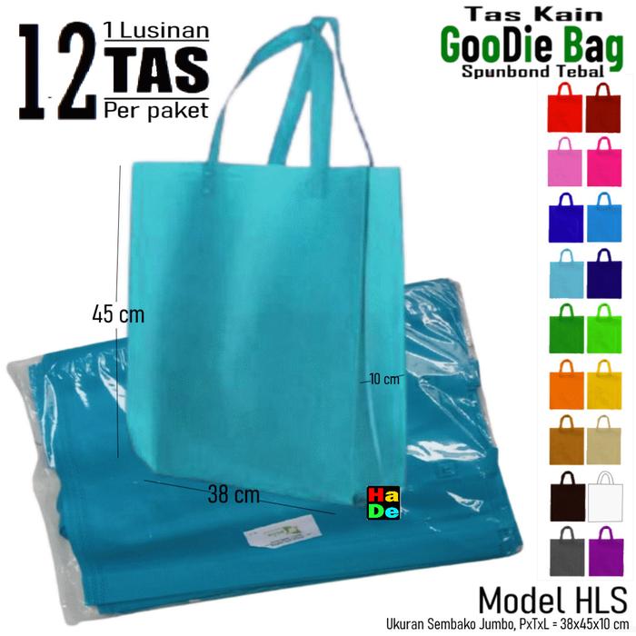 Gambar 1 Lusinan isi 12 Tas Kain Spunbond Goodie Bag Model Tali / Handle Lipat Samping Ukuran Jumbo Besar XL 38x45x10 cm Untuk Shopping Bag / Kantong Belanja Lipat, Hampers Souvenir Paper Bag Hantaran Berkat Besek Tasyakuran, Tahlilan, Bingkisan Parcel Sembako - Warna apa saja dari HADE INDONESIA undefined Tokopedia