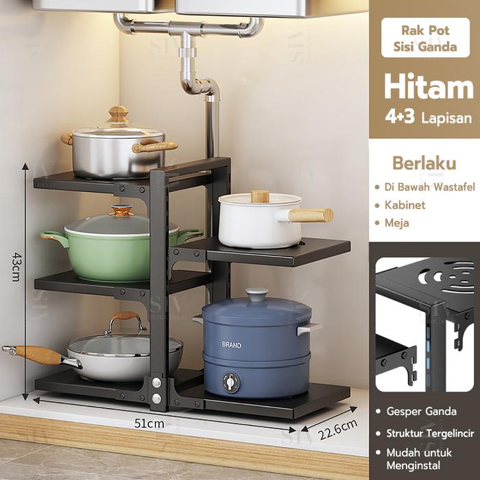 Gambar Rak Panci Susun Dapur Rak Panci Bawah Wastafel Adjustable Minimalis - 3 Susun Hitam dari My Jeck Store undefined Tokopedia