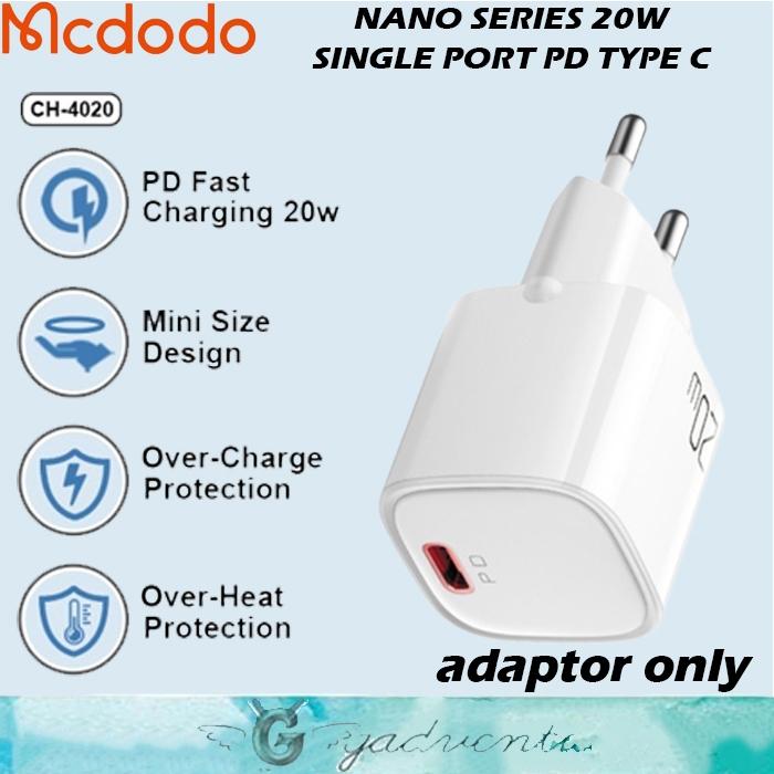 Gambar MCDODO Charger + Kabel Set iPhone 11 12 13 Pro Max 20W PD QC3.0 Apple - ADP20W ONLY WHT dari GADVENTIA undefined Tokopedia