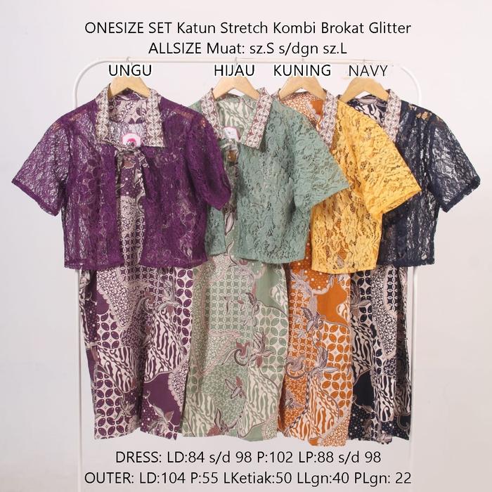 Gambar Setelan Kebaya Dress Gaun Pesta Batik Wanita Modern Outer Cardi Tile 1 - Kuning dari Batik Danara undefined Tokopedia