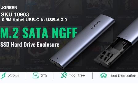 Gambar Ugreen Enclosure Casing SSD M.2 SATA Aluminum USB Type C 3.1 USB 3.0 - SKU 10903 dari Ide Komputer Malang undefined Tokopedia