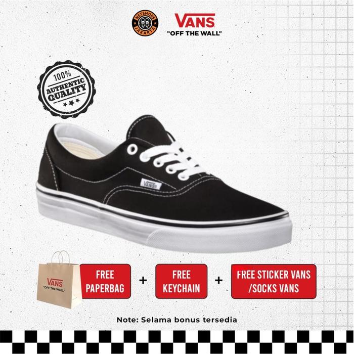 Vans Era Classic Black White Original Sepatu Sneakers Pria Wanita 39