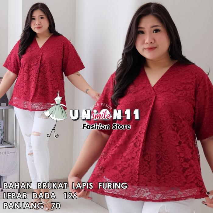 Gambar JUMBO BLOUSE PESTA BROKAT FURING LD 126 - MARON dari Momme Collection undefined Tokopedia