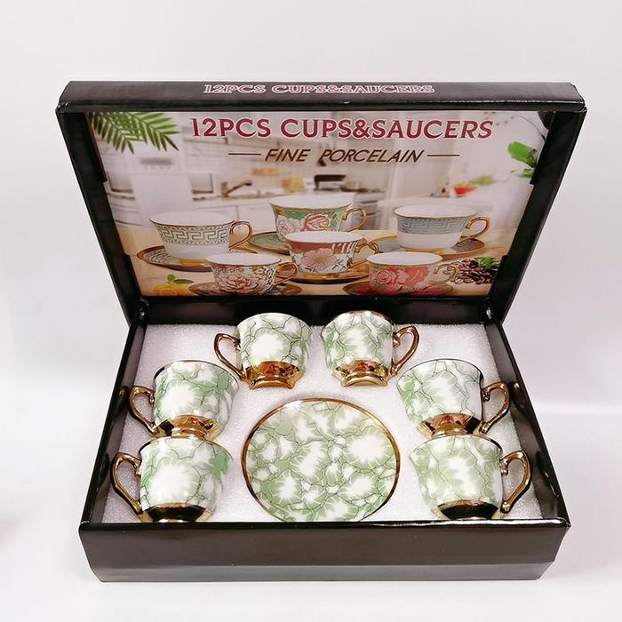 Gambar Cangkir Keramik Mewah European Style 1 Set 6 Cangkir 6 Tatakan Cantik - GREEN GOLD dari Arhasi undefined Tokopedia