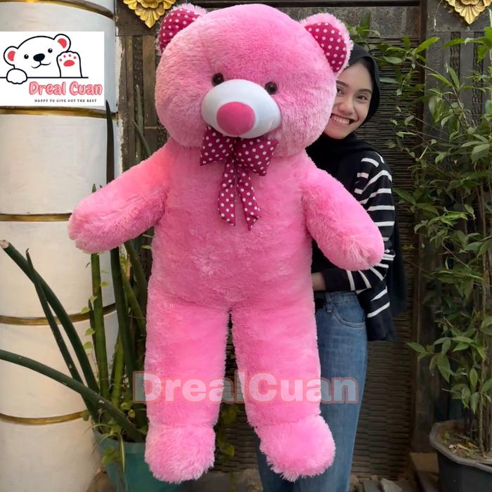 Gambar Boneka teddy bear 1 meter beruang besar jumbo murah SNI - pink cerah, 1meter (103cm) dari Dreal Cuan undefined Tokopedia
