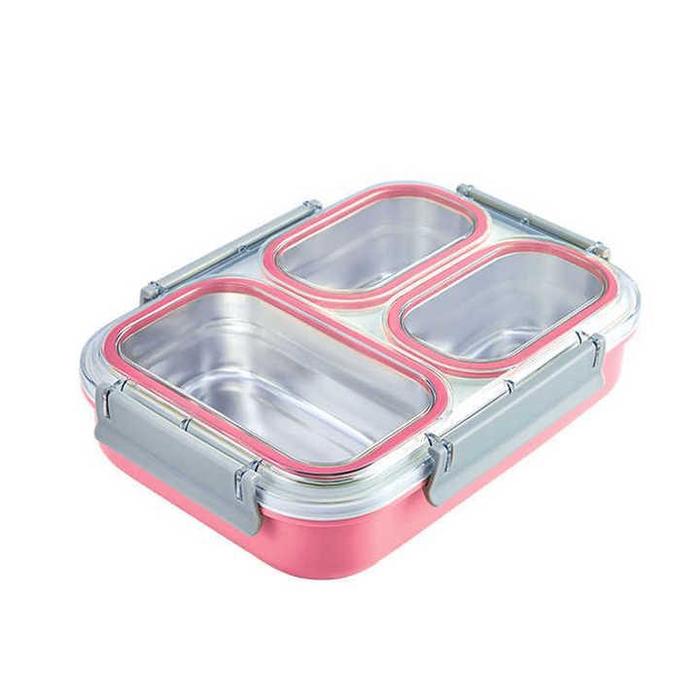 Gambar Kotak Makan Dining Box Sekat 3 Anti Campur / Lunch Box Stainless 304 - pink, tanpa bubble dari Froselyn Living undefined Tokopedia