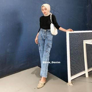 Gambar Celana Jeans Loose Alice Cargo // Jeans Cargo Kantong  Tempel - Snow Blue, 27 dari Shivajeans_Shop undefined Tokopedia