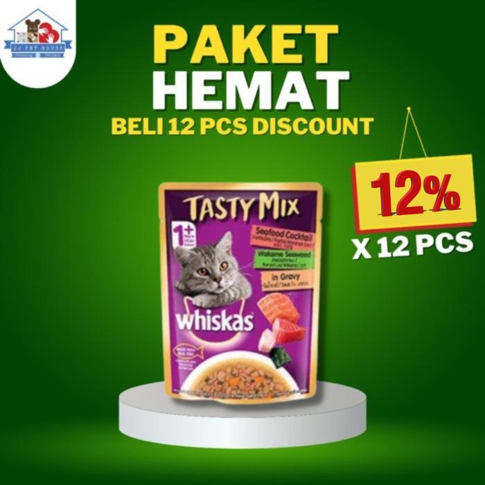 Promo WHISKAS POUCH TASTYMIX SEAFOOD COCKTAIL70GR MAKANAN KUCING PAKET  HEMAT di Jj Pet House Tokopedia