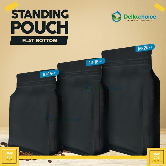 Gambar PLASTIK STANDING POUCH | FLAT BOTTOM - FLAT HITAM, 10CM x 15CM dari MJR297 undefined Tokopedia