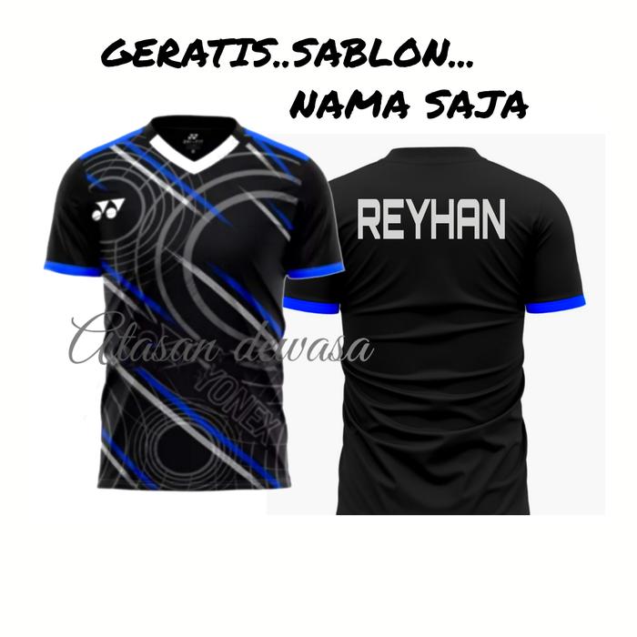 Gambar baju badminton pria Kaos atasan olahraga bulutangkis free sablon Nama - Lis biru, L dari NoahSport20 undefined Tokopedia