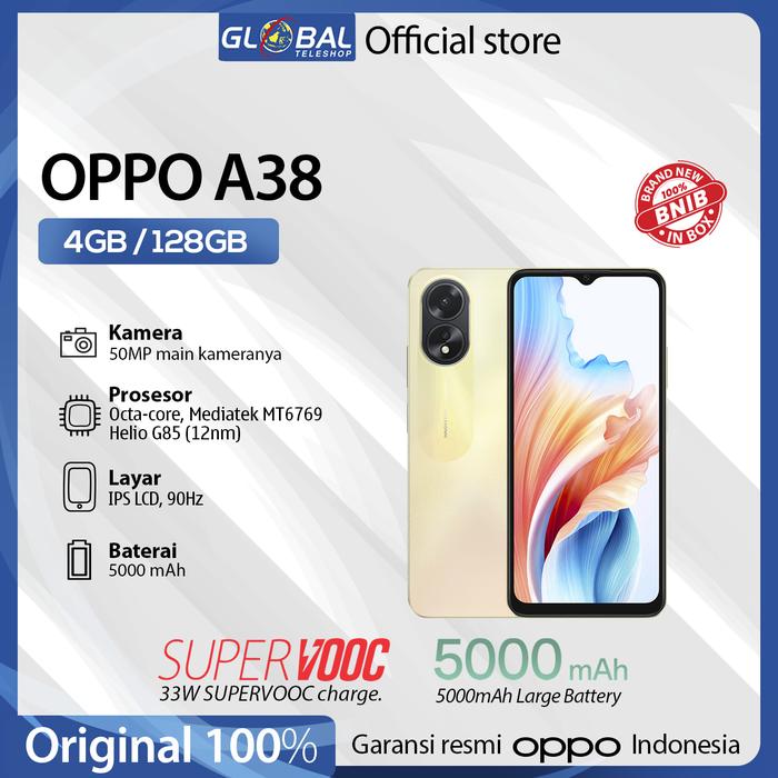Gambar Oppo A38 4/128 GB Garansi Resmi - A38 4/128 Gold dari Global Teleshop Jakarta undefined Tokopedia