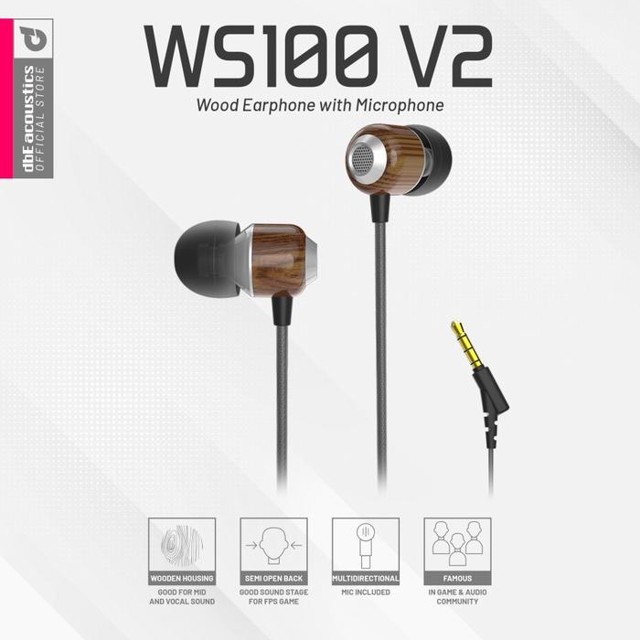 Gambar DBE Acoustics WS100 V2 V2C - Wood Earphone with Mic - Zeal Musik Jogja - 3.5 mm Jack dari Zeal Musik undefined Tokopedia