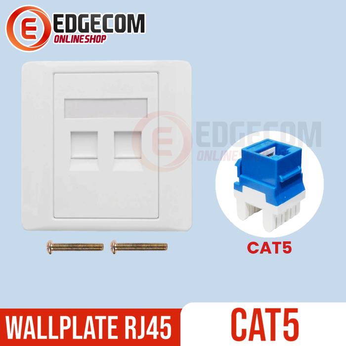Gambar FACEPLATE LAN RJ45 Wall Plate 2 port + Modular CAT5 / CAT6 - MODULAR CAT5, + OUTBOW dari Edgecom undefined Tokopedia