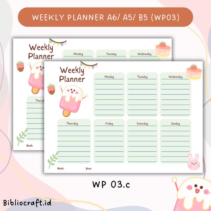 Gambar [WP 03] Loose Leaf Weekly Planner - Refill Binder A6/ A5 / B5 - WP03.c, A6 dari Bibliocraft.id undefined Tokopedia