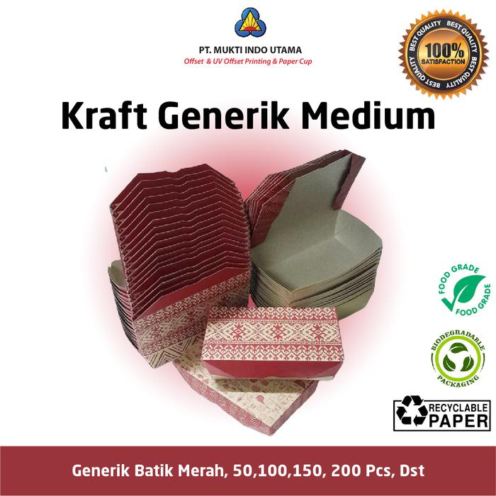 Gambar Lunch BOX / LUNCHBOX / Kotak makan bahan kertas GENERIK FOOD GRADE (M) - BATIK MERAH dari Mukti Paper Cup undefined 3 Tokopedia