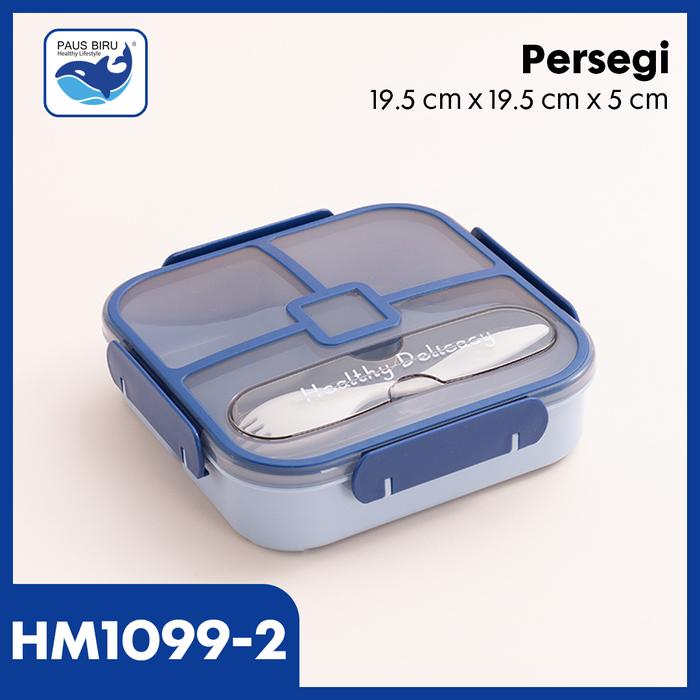 Gambar Lunch Box Kotak Bekal Bento Set Bersekat | Kotak Makan Siang - Biru Kotak dari Paus Biru Indonesia undefined Tokopedia