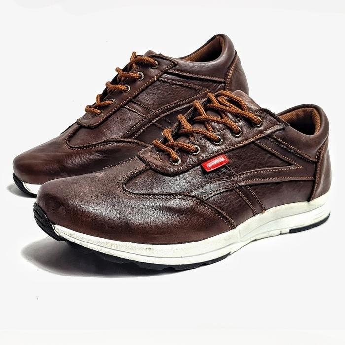 Gambar Sepatu Kulit Asli Pria Original Casual Santai Model Sneakers (K17) - Cokelat, 39 dari mafia sepatu kulit undefined Tokopedia