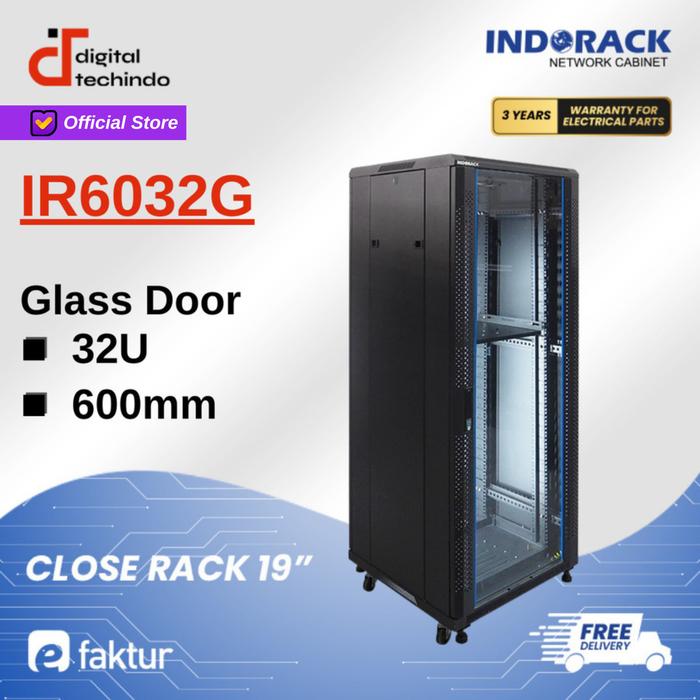 Promo IR6032G Close Rack 32U INDORACK Depth 600mm Glass Door Rak Server ...