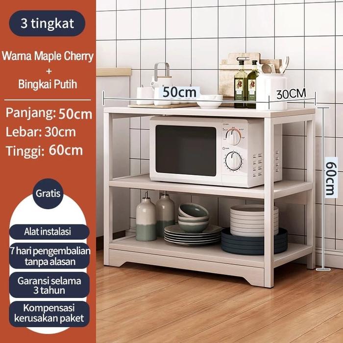 Gambar Lemari Dapur Sayur Rak Piring Meja Kitchenset Microwave Tingkat Susun - 3 Layer Sakura dari Anugerah Living undefined Tokopedia