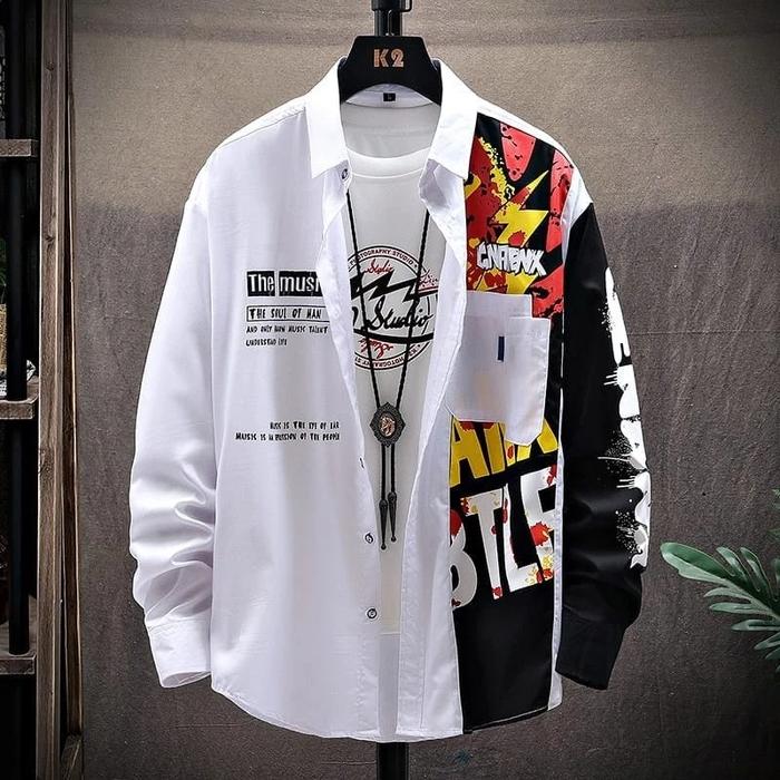 Gambar KEMEJA BAJU PRIA KEREN GENK MOTOR KOREA KAOS COWOK MURAH BAGUS ADEM - Putih Panjang, M|L dari Toko Ganteng & Cantik undefined Tokopedia