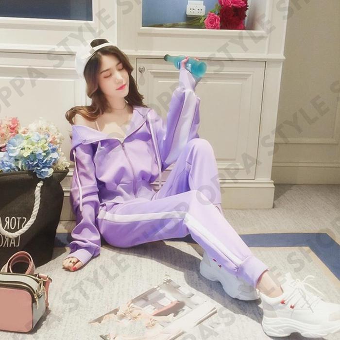 Gambar Setelan Olahraga Wanita / Set Jaket & Jogger / Women Running Set Celana Sport - 9939 - PURPLE, S dari Oppa Style Shop undefined Tokopedia
