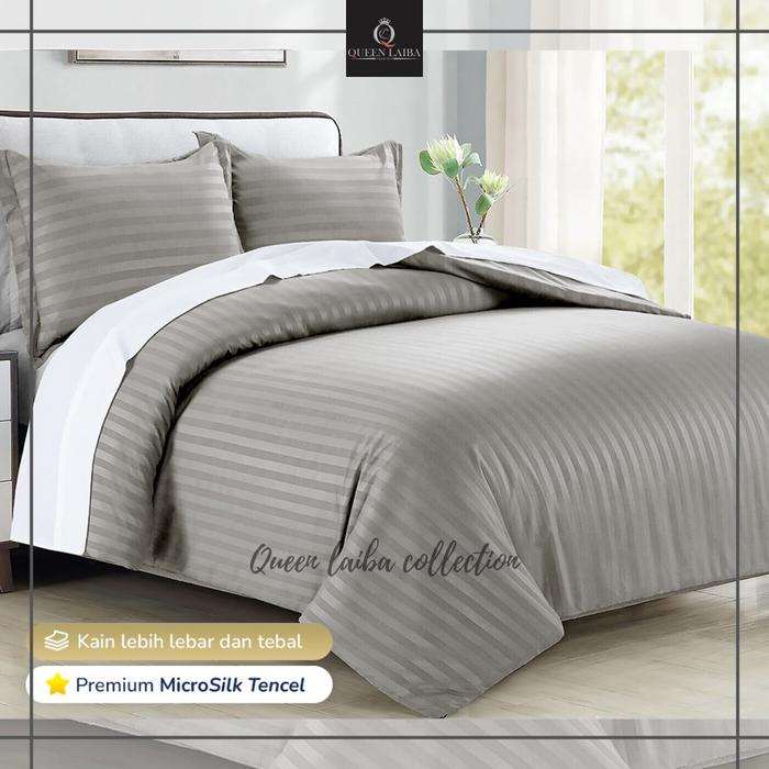 Gambar Bed cover Set Salur Polos Grey Micro Tencel Premium Sprei Single Queen - SALUR GREY, 90x200x20 dari queen laiba collection.3 undefined Tokopedia