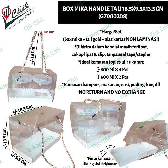 Gambar box+mika+handle+tali+18.5x9.5x13.5 cm+kemasan+toples+kado+makanan+kue dari TBK Cilik undefined Tokopedia