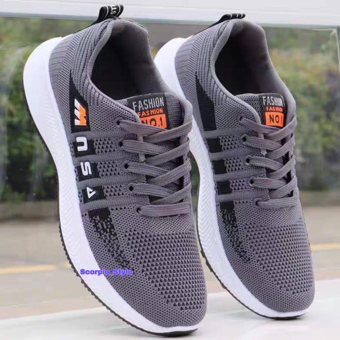 Gambar sepatu olahraga pria cowok cowo sport sneakers abu hitam merah SC8875 - Abu-abu, 39 dari Toko49 SHOES undefined Tokopedia