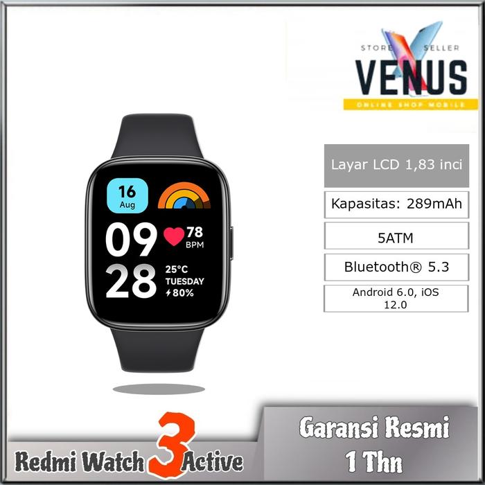 Gambar Redmi Watch 3 Active 1.83" LCD Display 5ATM Smartwatch 100+ mode sport - Hitam dari Venus Mobile undefined Tokopedia