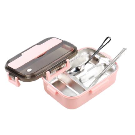 Gambar Kotak Makan Lunch Box Anti Tumpah Stainless Steel - Pink 3 Grid dari Luxfood undefined Tokopedia