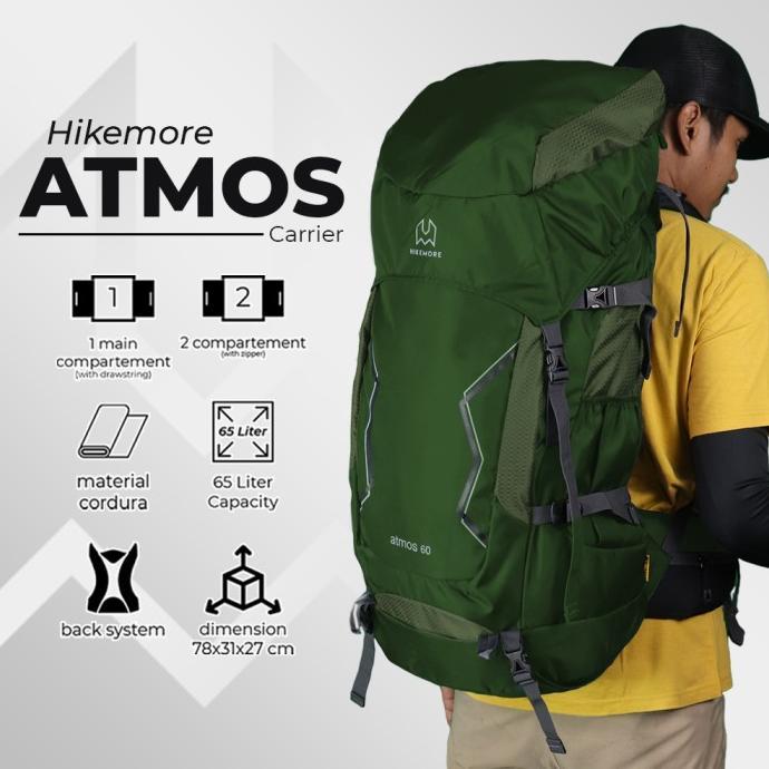 Gambar Ready Stock Tas Carrier Gunung Outdoor Hikemore Atmos Series - Army, 60 Liter dari CLIMBING BAG STORE undefined Tokopedia