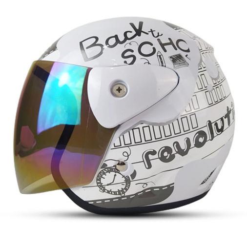 Gambar Helm Half Face Evo Inovation Motif Revolution/Helm Dewasa Pria Wanita - Putih, KACA SILVER dari PT Cmt Helmet Production undefined Tokopedia