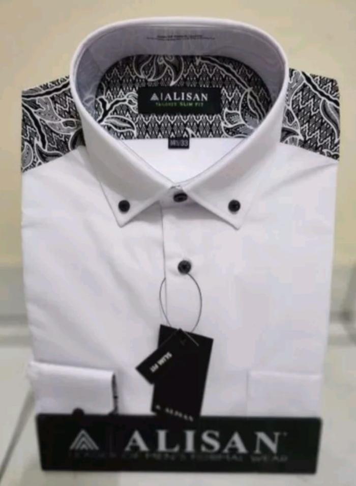 Gambar Kemeja Pria ALISAN 100% Original " Motif Pundak Batik " Lengan Panjang - Putih, 14.5 - 33 (S) dari Mikk-Store undefined Tokopedia