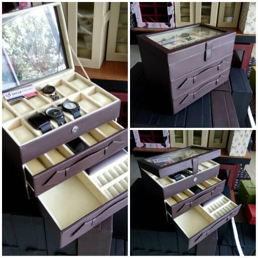 Gambar Kotak Tempat Jam Tangan Mix Tempat Kacamata & Perhiasan Brown Cream. dari Jogja Handycraft_NEW undefined Tokopedia