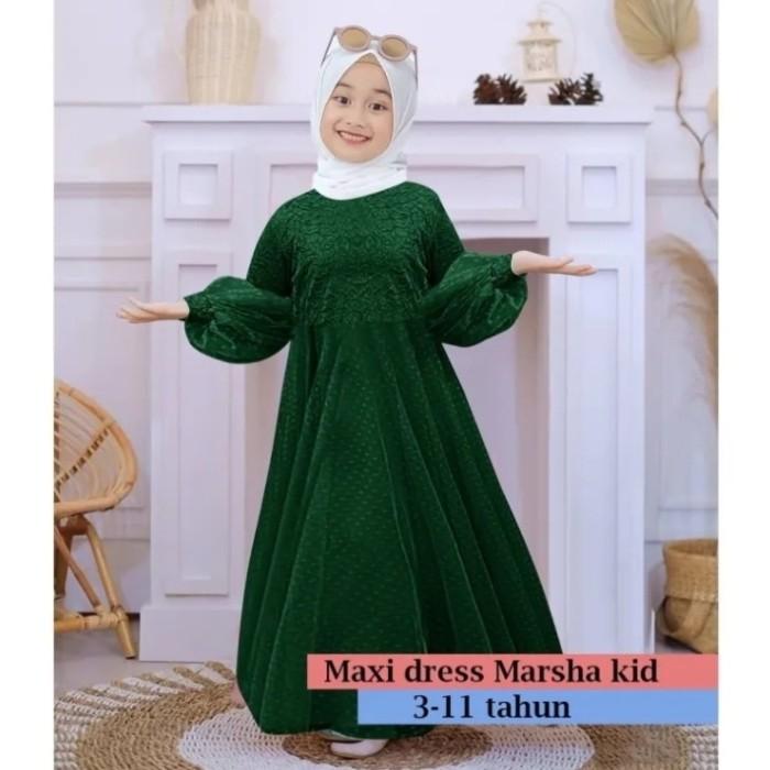 Gambar Dress Gaun Baju Pesta Gamis Marsha Fashion Muslim Anak Perempuan Lylak - Hijau Botol, S dari D&B Distro undefined Tokopedia