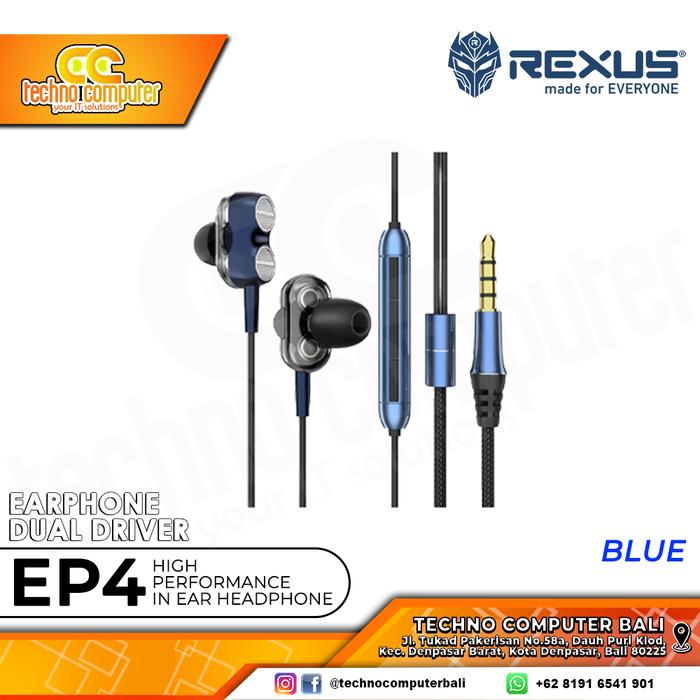 Gambar EARPHONE REXUS EP4 Dual Driver - Gaming Earphone - Biru dari Techno Computer Bali undefined Tokopedia