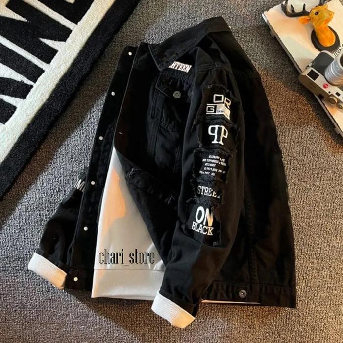 Gambar JAKET JEANS DENIM ATASAN PRIA MOTIF BORDIR PREMIUM SOBEK JEANS COWOK - Hitam, XL dari Cllay_collection undefined Tokopedia