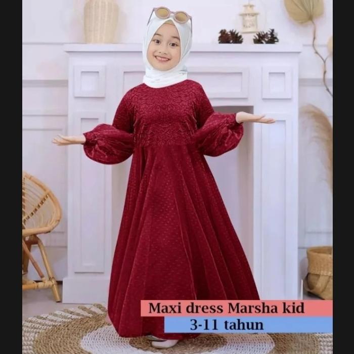 Gambar Dress Gaun Baju Pesta Gamis Marsha Biru, Fashion Muslim Anak Perempuan - Maroon, M dari D&B Distro undefined Tokopedia