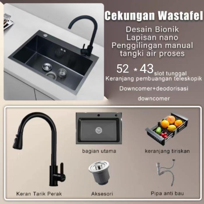 Gambar Set Wastafel Dapur Stainless Steel Hitam/Perak (dengan Keran) - SPESIFIKASI I dari Hidup- undefined Tokopedia