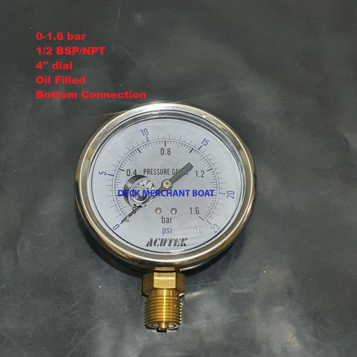 0-60bar 1/4 BSPT Male 60mm Dial Pressure Gauge 304 Stainless Bar