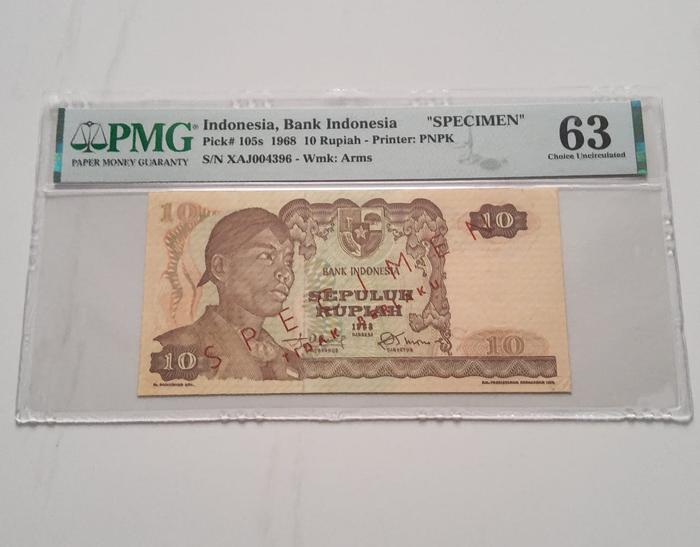 Gambar Uang Kuno Indonesia SPECIMEN 10 Rupiah Sudirman / Soedirman 1968 PMG63 dari Bullion Collector undefined Tokopedia