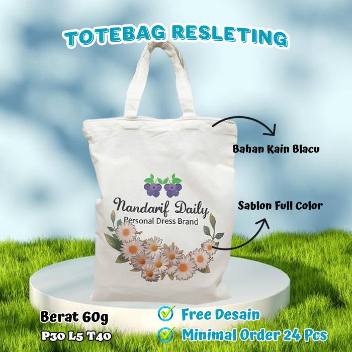 Jual Tote Bag Resleting Kain Blacu Premium Custom Kudus