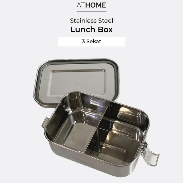 Gambar ATHOME Stainless Steel Lunch Box 800ml / Kotak Makan Sekat Anti Tumpah - 3 Sekat dari PUTU BINTANG undefined Tokopedia