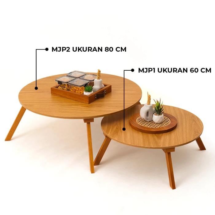 Gambar Meja Lipat Bulat Lesehan Kayu Berkualitas / Meja Belajar Makan Lesehan - Wood Natural, 80cm dari grosir indo javanesia undefined Tokopedia