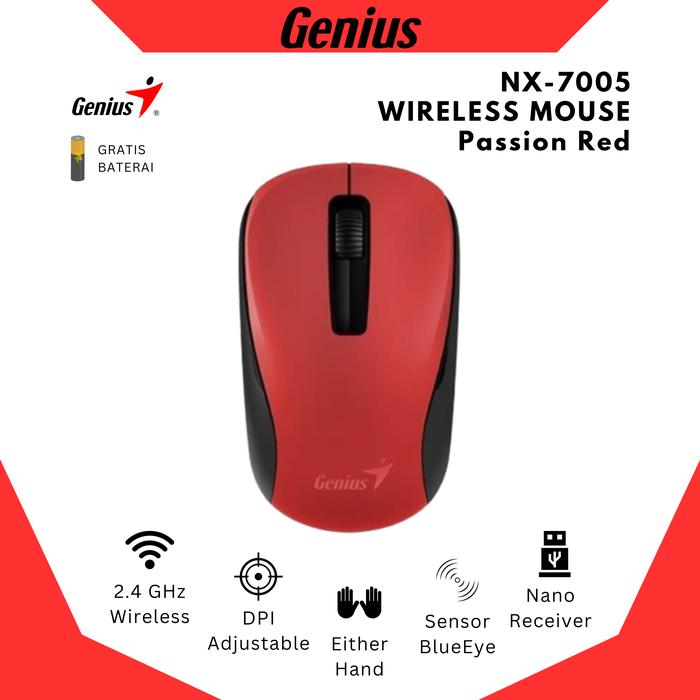 Gambar Mouse Genius Wireless NX 7005 - Passion Red dari Indonesia Genius undefined Tokopedia