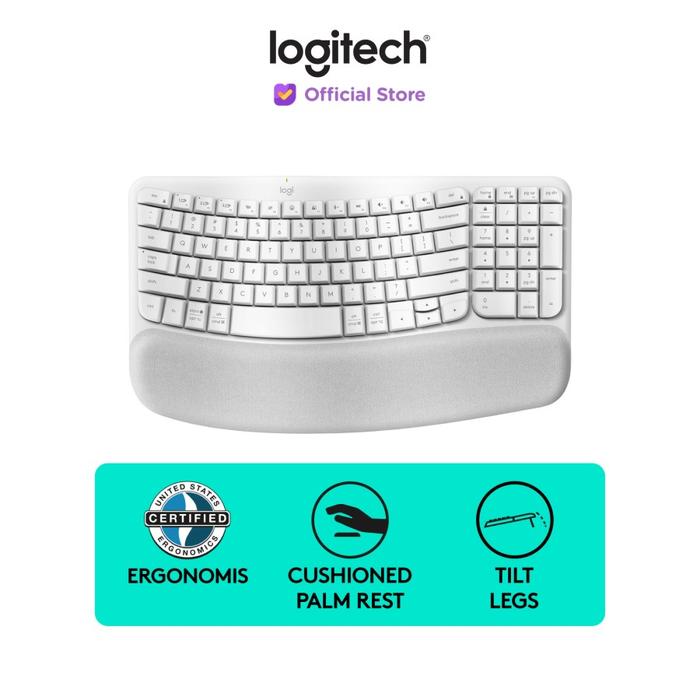 Gambar Logitech Wave Keyboard Ergonomic Wireless Bluetooth dan Palm Rest - Putih dari Mantap Baru undefined Tokopedia