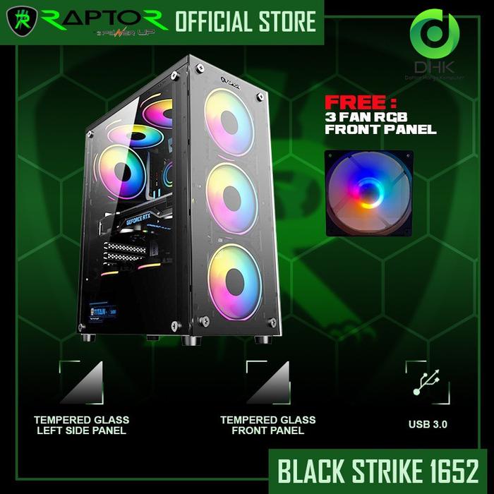 Gambar Casing Raptor Black Strike 1652 Free 3 Fan RGB ATX - Hitam, 3 FAN dari Daftar Harga Komputer undefined Tokopedia