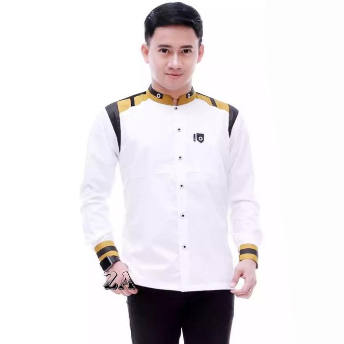 Gambar baju koko pria dewasa lengan panjang model tanduk rusa size m l xl - Putih Kuning, XL dari Tama Oficial Store undefined Tokopedia